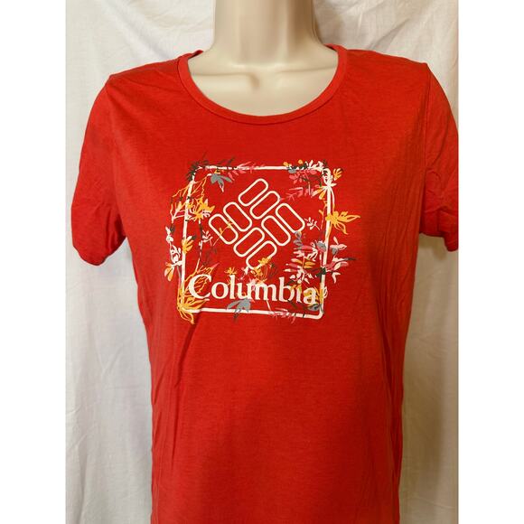 Columbia Orange Floral Logo Tee Soft Outdoor Vibes Women’s Small - Picture 4 of 7